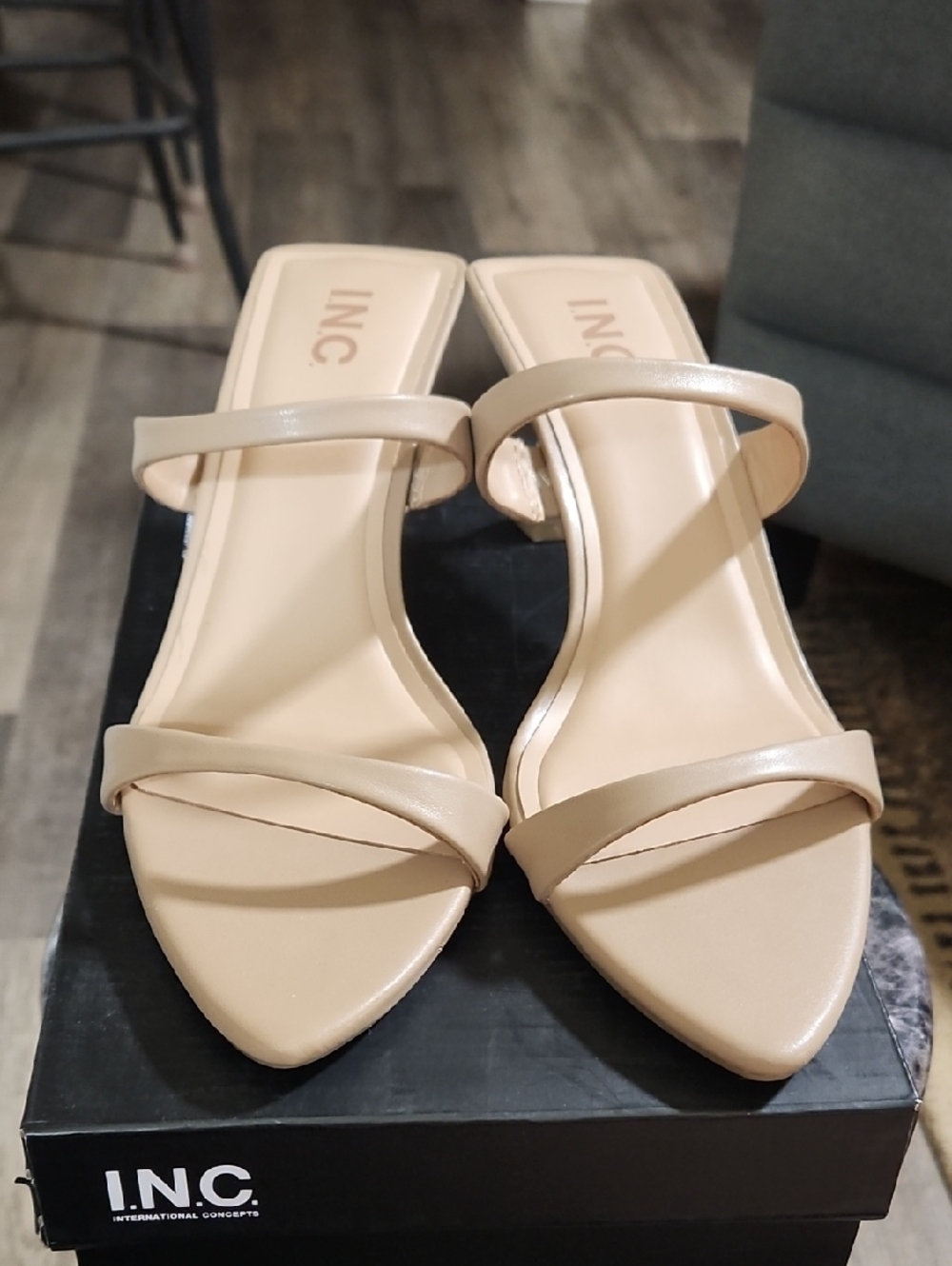 INC International Concepts Beige Double-Strap Pointed Toe Slide Heels